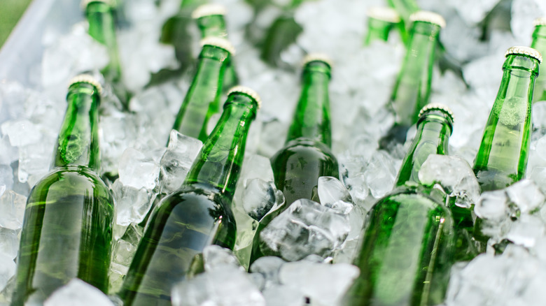 Bottles of beer in ice