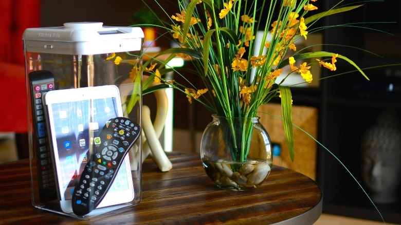 Remotes and tablet in a Kitchen Safe