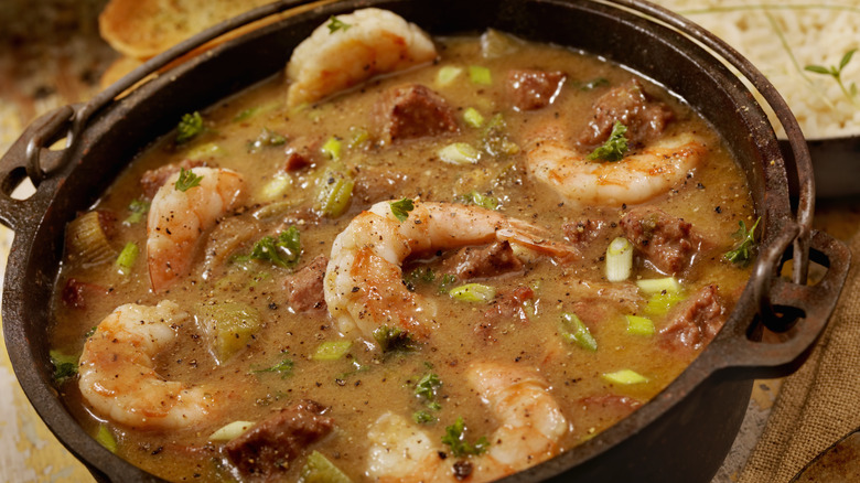 Pot of seafood gumbo