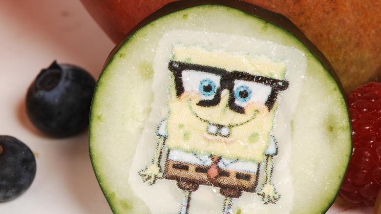 Spongebob edible sticker on cucumber