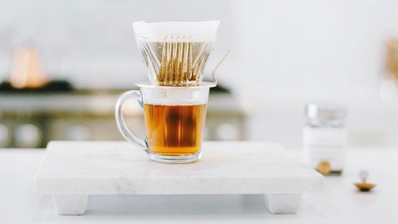 hot tea brew from Teaspressa on marble table