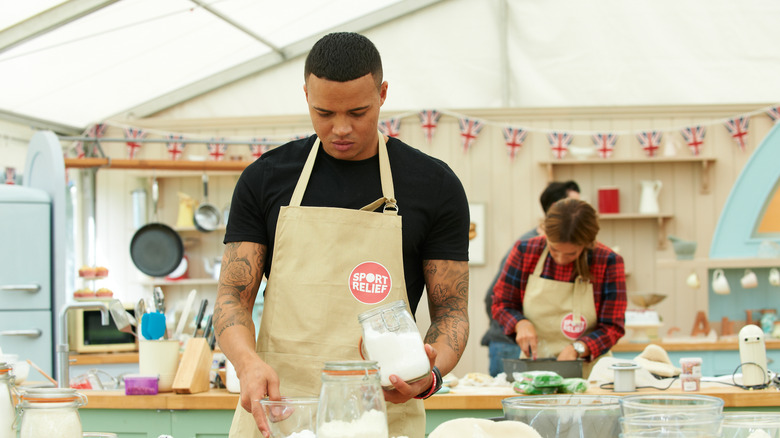 Contestants baking on the Great British Baking Show