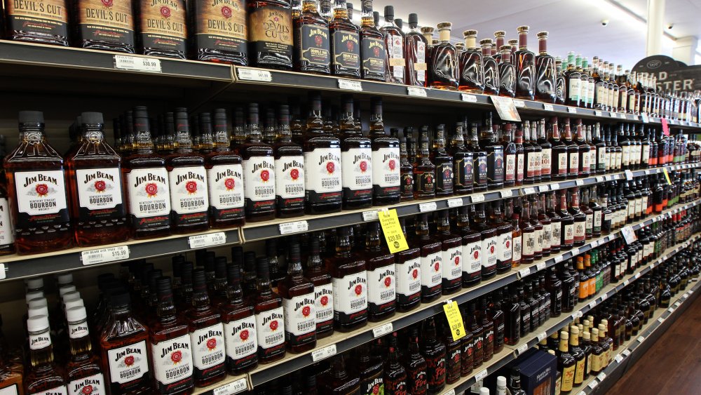 A selection of whiskeys in a grocery store