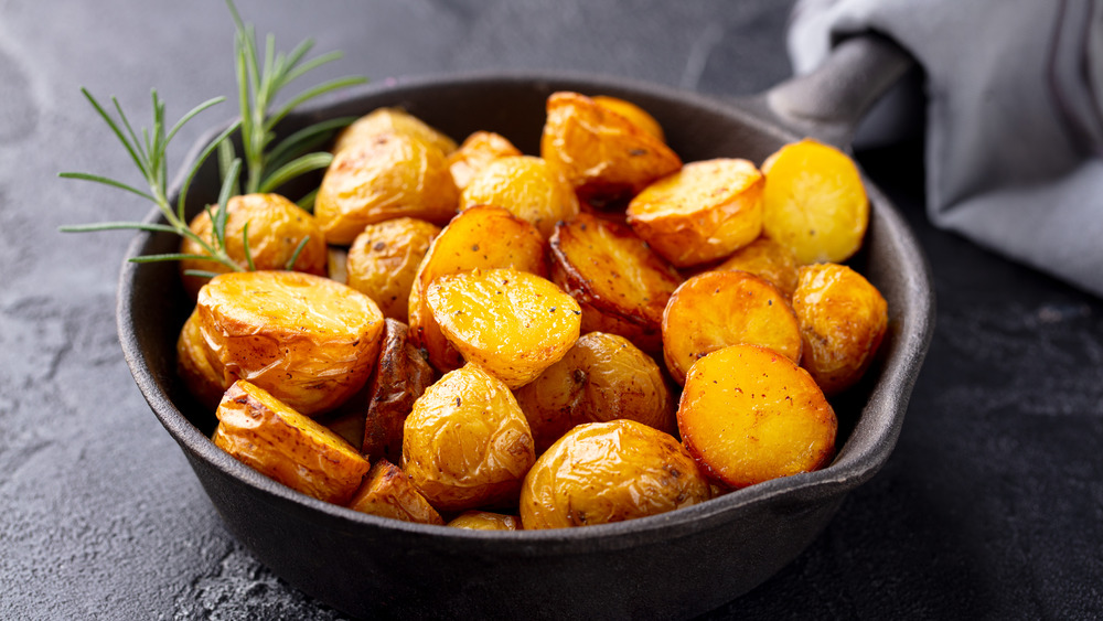 Roasted potatoes in skillet