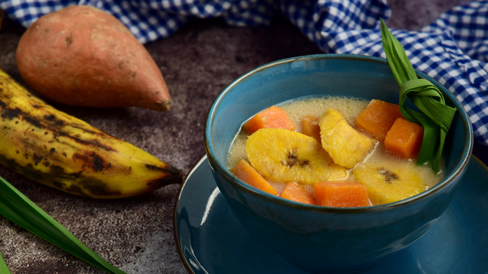 Plantain and sweet potato with coconut milk