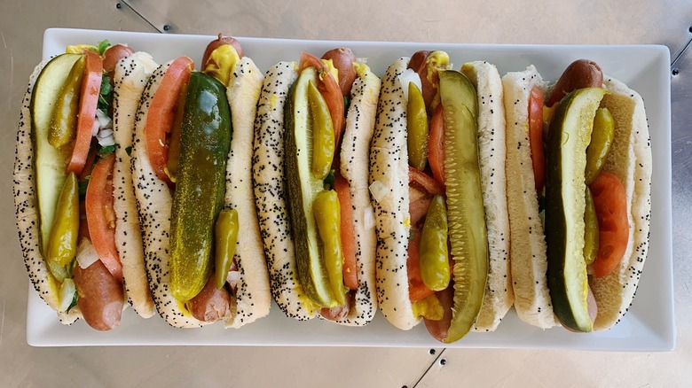 Chicago hot dog condiments