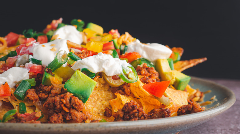 Plate of loaded nachos