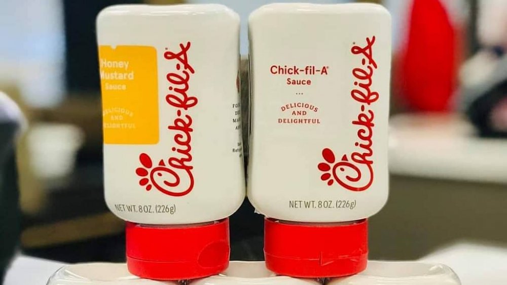 Bottles of sauces from Chick-fil-A