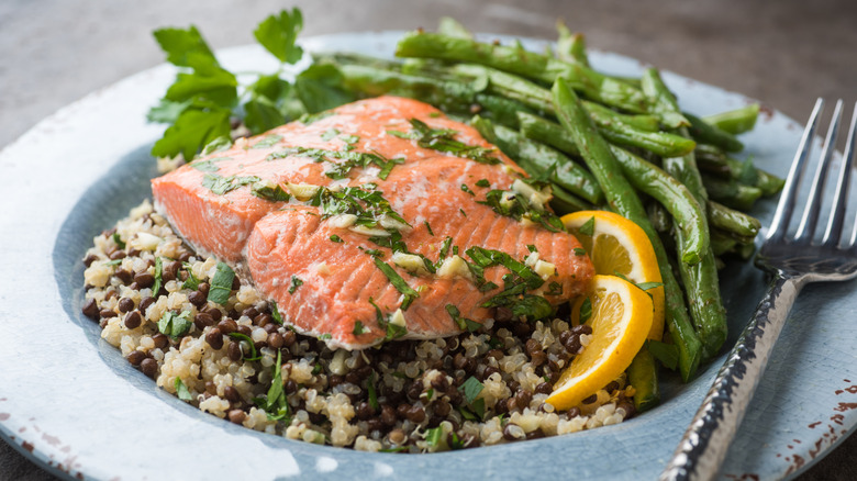 Salmon and rice plate