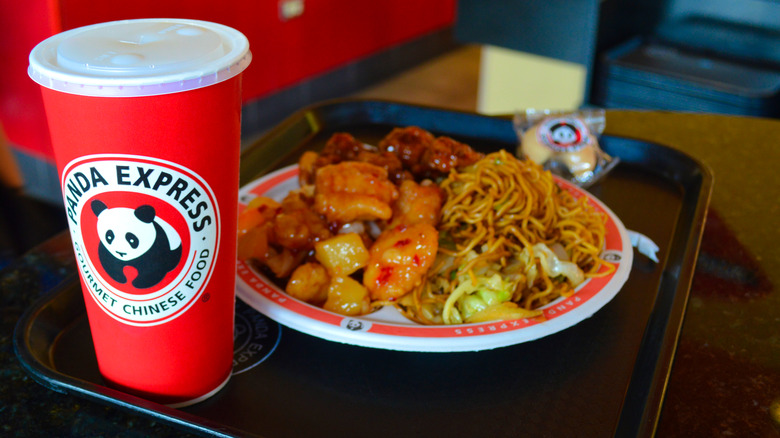 Panda Express meal and drink on tray