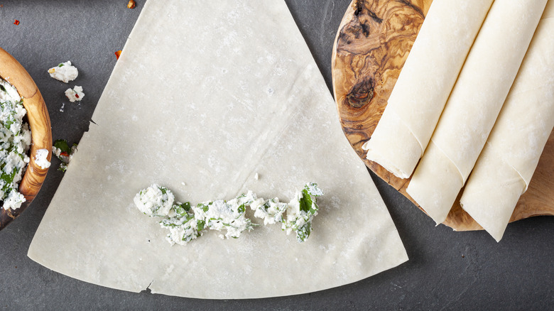 stuffing phyllo dough sheets