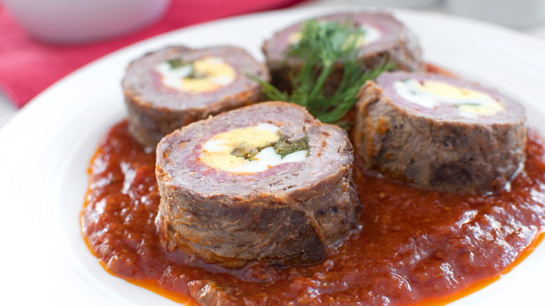 Egg-stuffed braciole in marinara