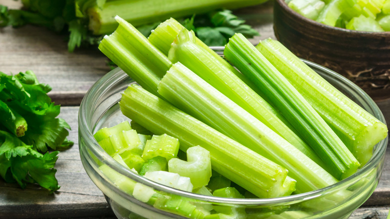 Bowl of cut celery