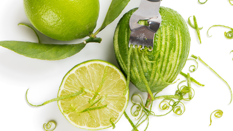 Lime with strips of zest