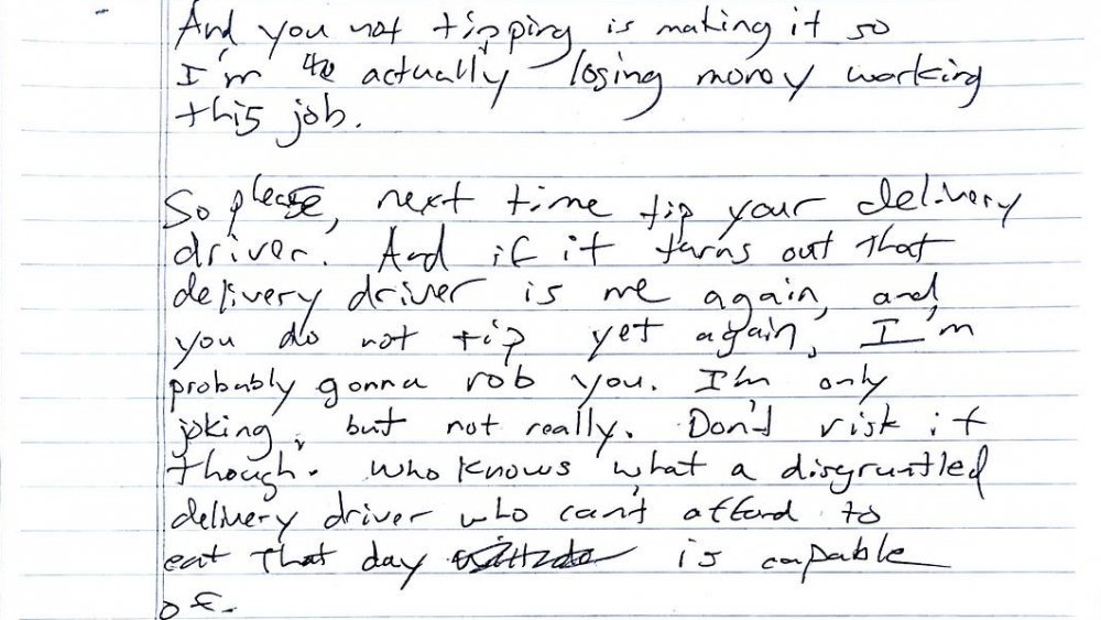 Note from Untipped Pizza delivery Driver