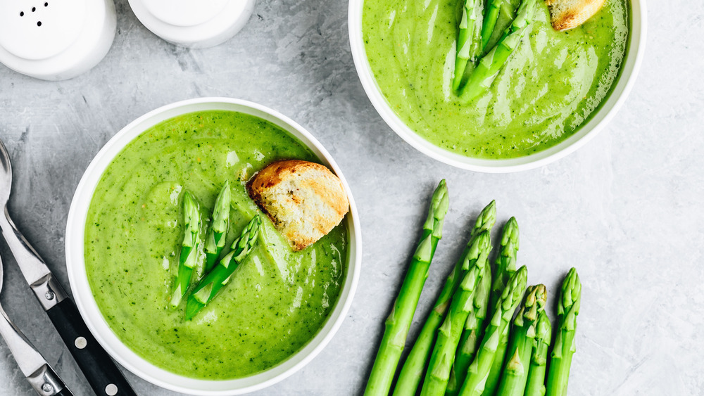 Bowls of asparagus soup