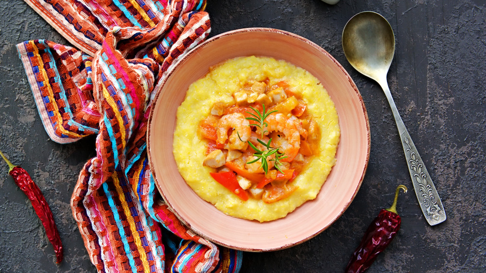 Brightly colored shrimp and grits