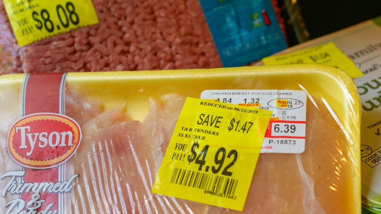 Meat with yellow clearance labels