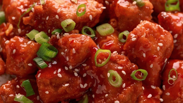 General Tso's chicken close up