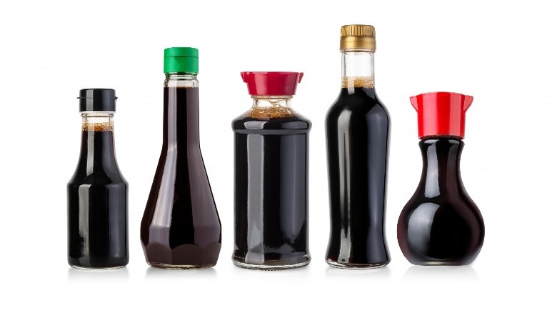 soy sauce in blank bottles