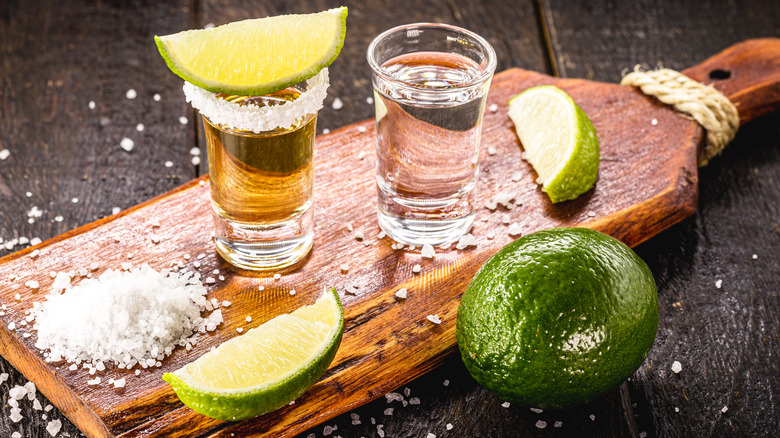 tequila shots, salt, and lime