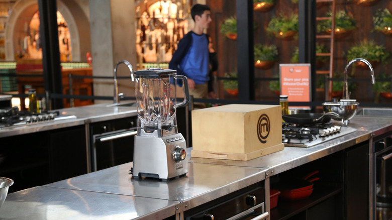 A box and cooking equipment on the Masterchef set