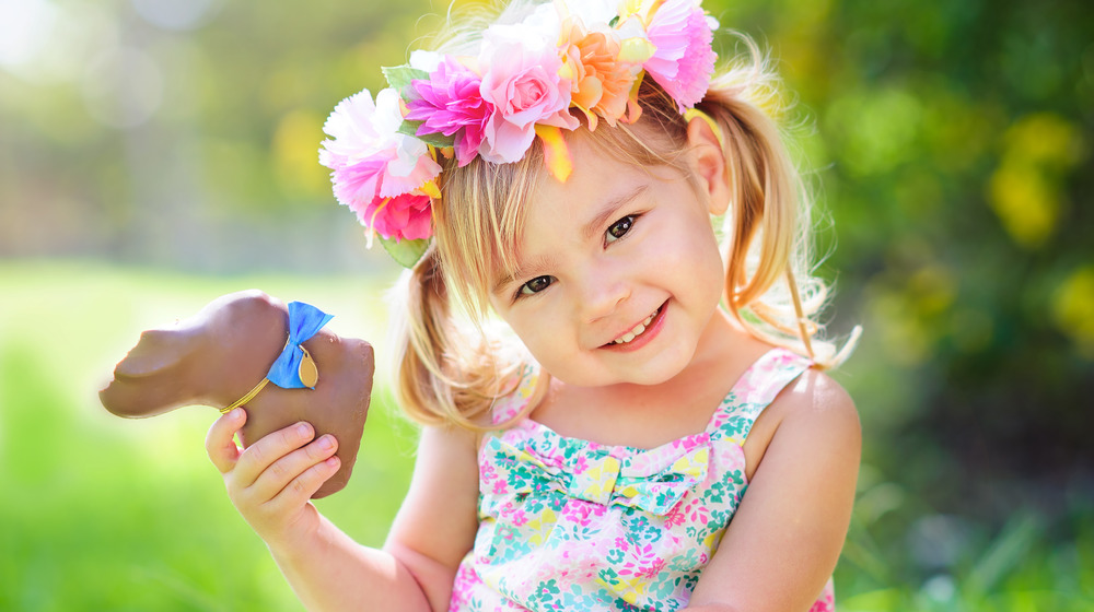 Little Girl With Chocolate Easter Bunny