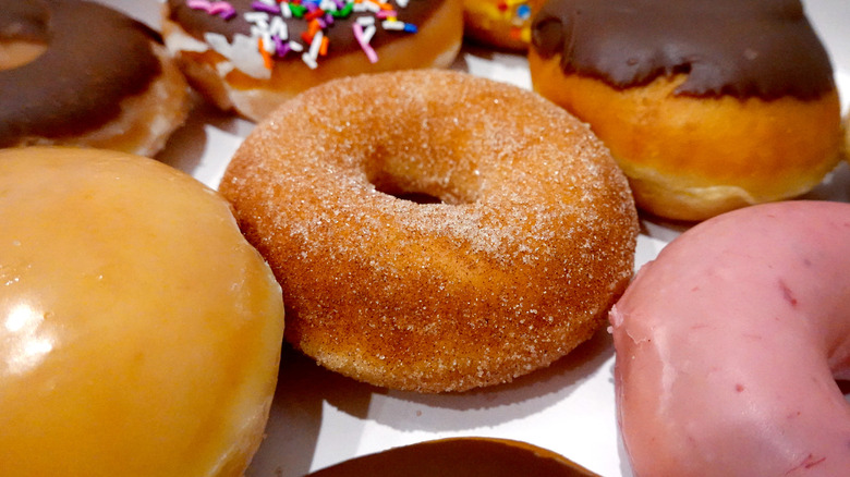 Assorted donuts on display