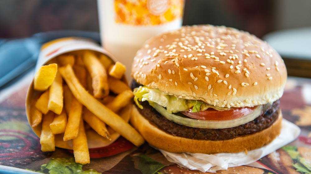 Tray with Whopper burger, fries, and a drink