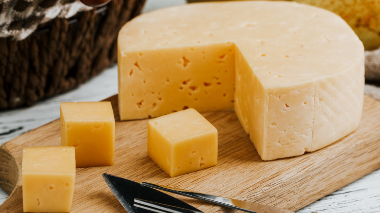 Cheese wheel with small cubes