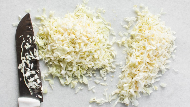 Finely shredded cabbage leaves