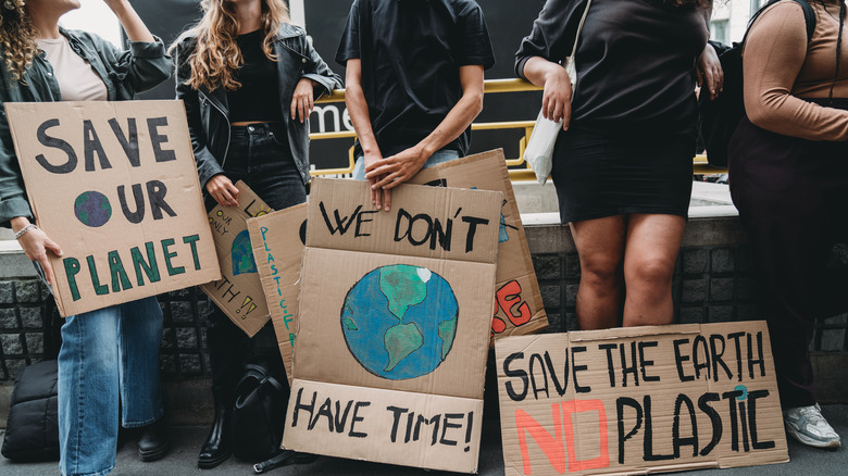 Climate change demonstrators with signs