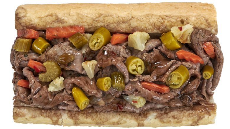 Top view of Portillo's Italian beef sandwich