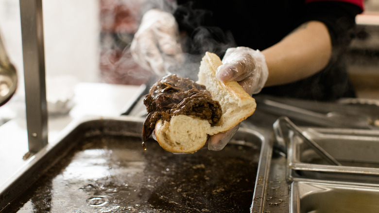 Italian beef coming out of gravy