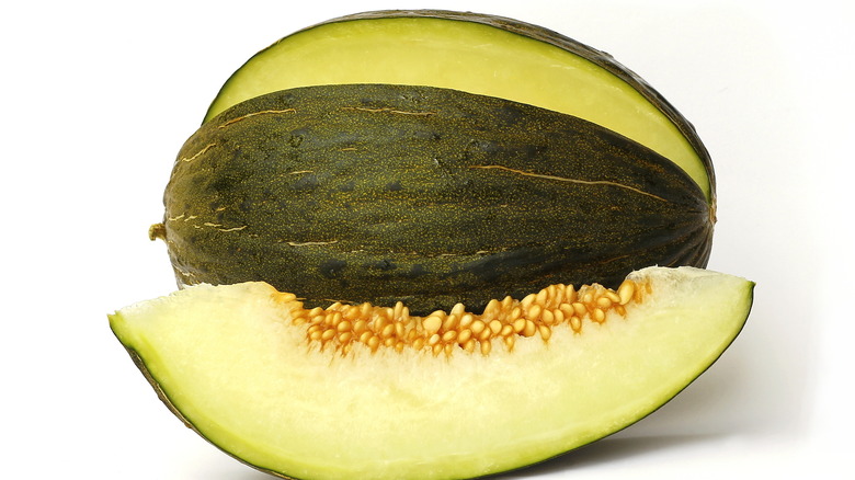 A sliced Santa Claus melon