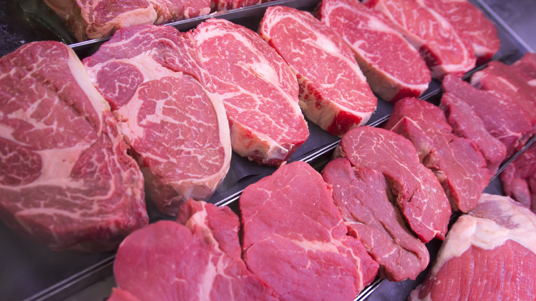 Slices of thick cut steaks 