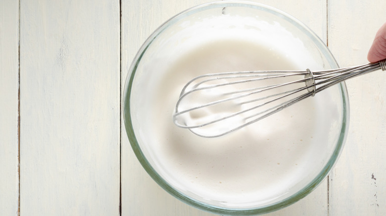 Bowl of whisked egg whites