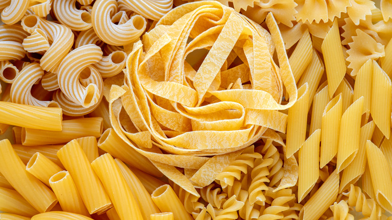 Various pasta shapes on display