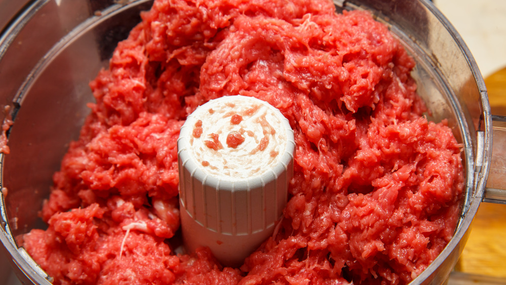 Minced beef in a food processor