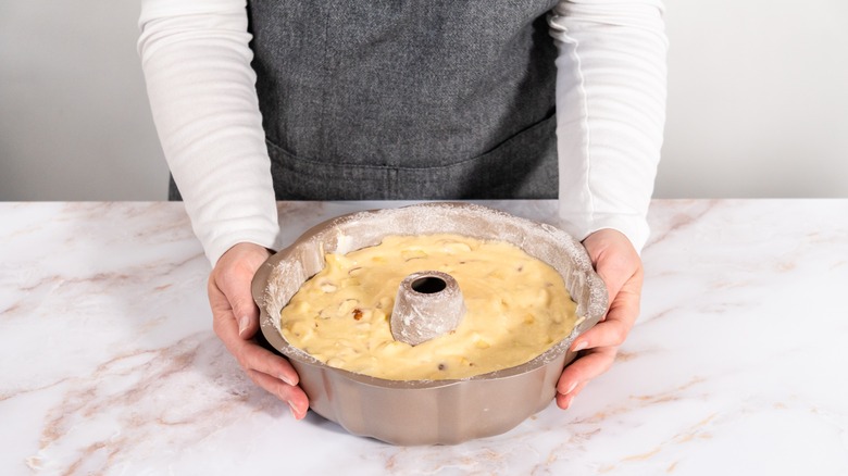 Cake batter in bundt pan