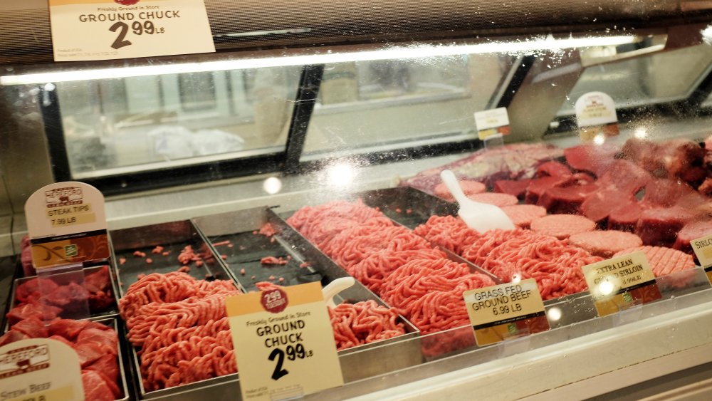 Ground beef in display case