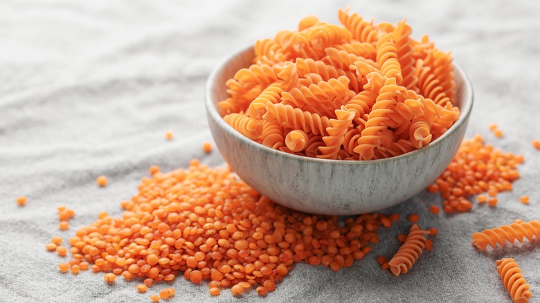 bowl of uncooked lentil pasta