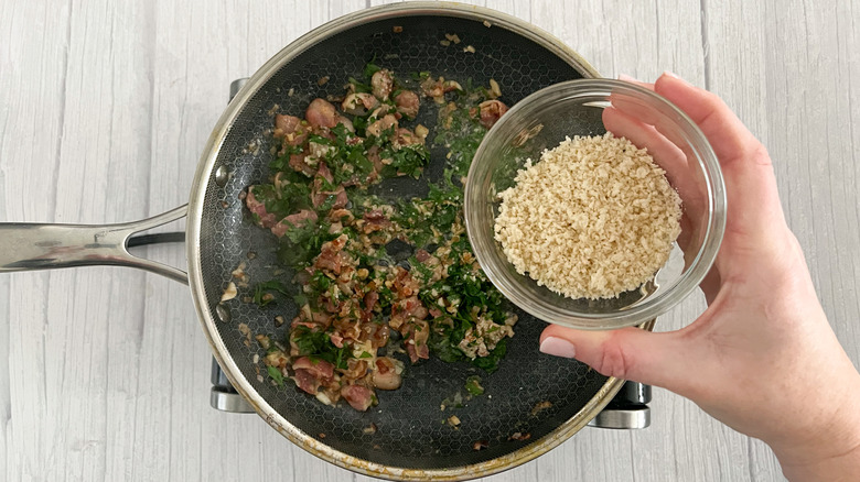 adding panko to pan