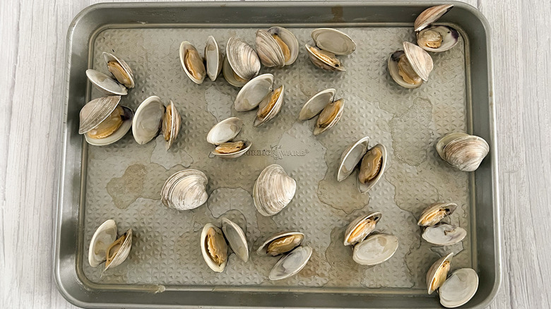 clams on baking sheet