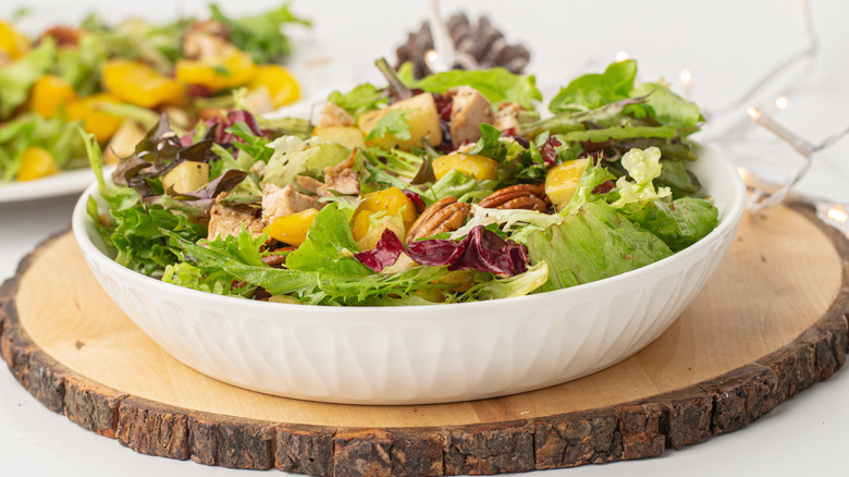 salad bowl on wood board