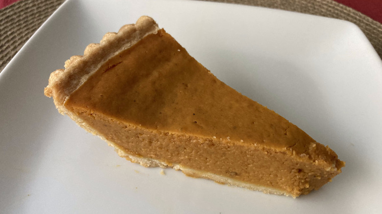 Slice of Costco pumpkin pie