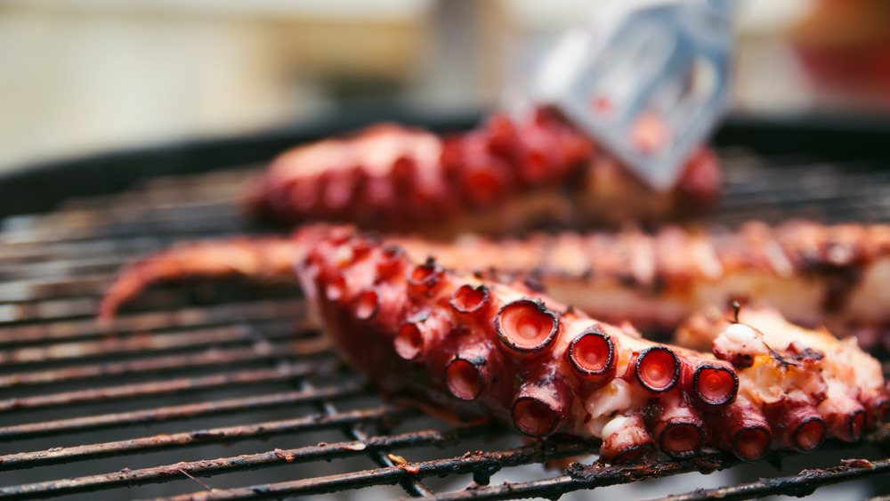 Someone grilling octopus at home