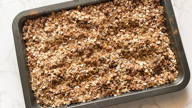 granola on baking tray