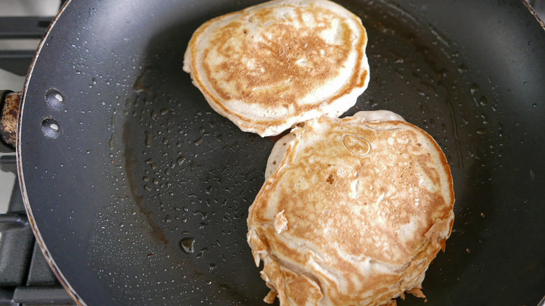 pancakes in a skillet 