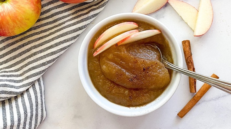 applesauce in white ramekin